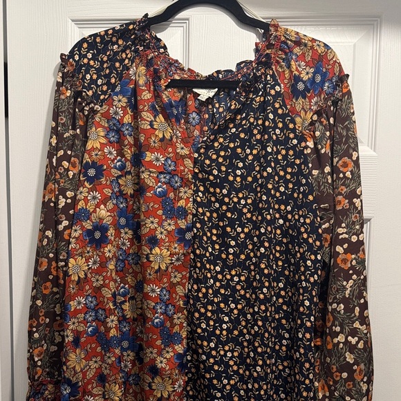 Umgee Tops - Umgee Boho Patchwork Long Sleeve Blouse Gypsy